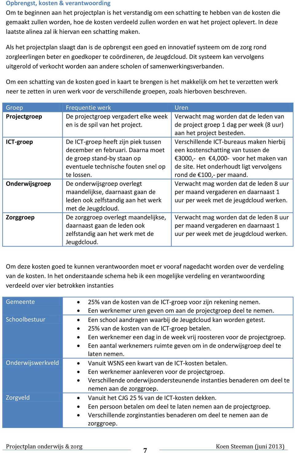 Als het projectplan slaagt dan is de opbrengst een goed en innovatief systeem om de zorg rond zorgleerlingen beter en goedkoper te coördineren, de Jeugdcloud.