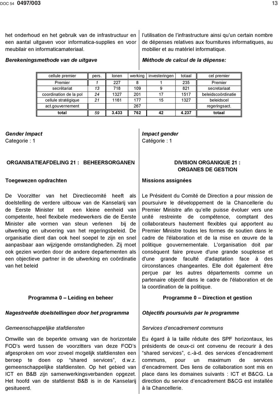 Méthode de calcul de la dépense: cellule premier pers.