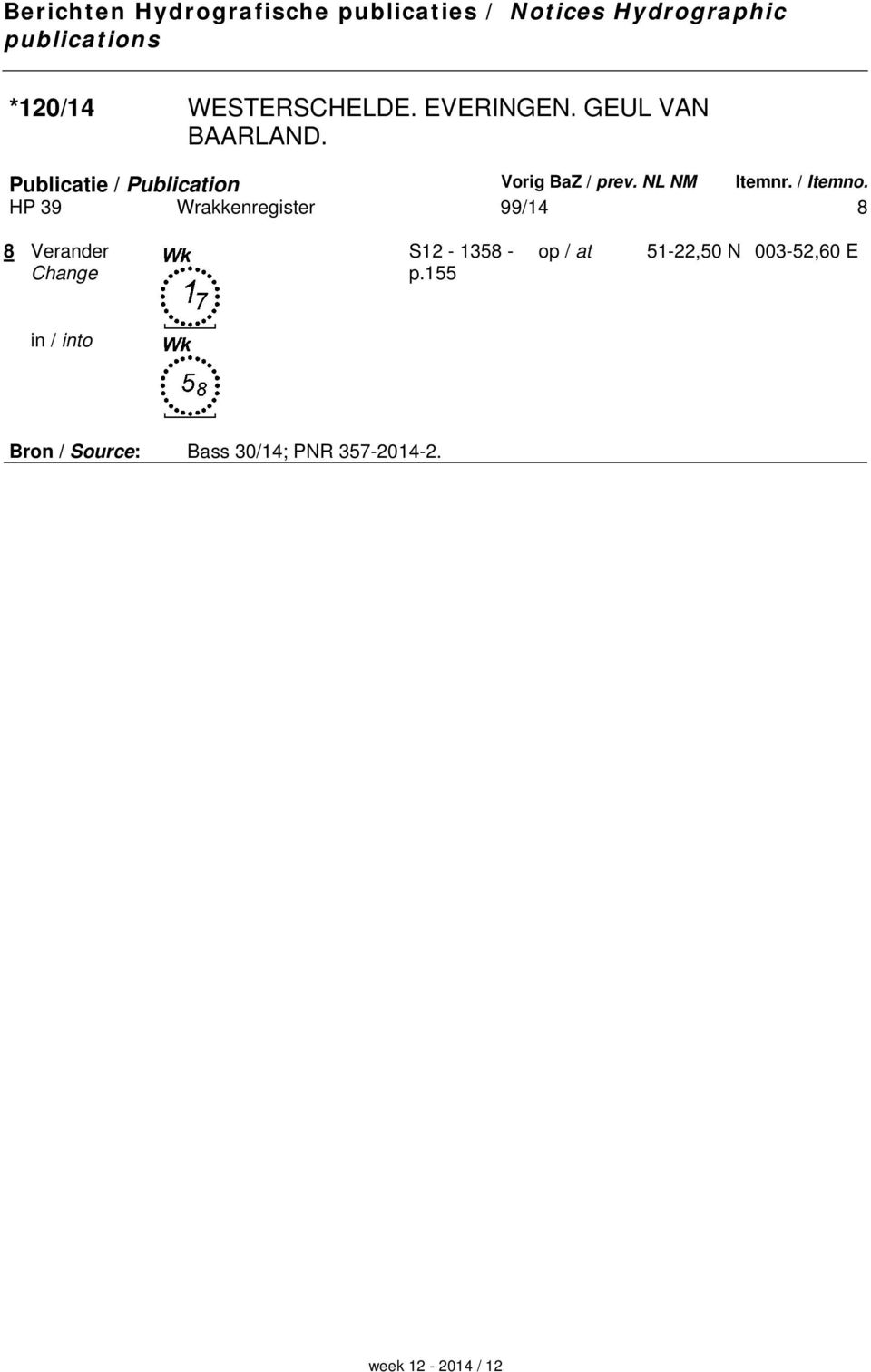NL NM Itemnr. / Itemno. HP 39 Wrakkenregister 99/14 8 8 Verander Change S12-1358 - p.