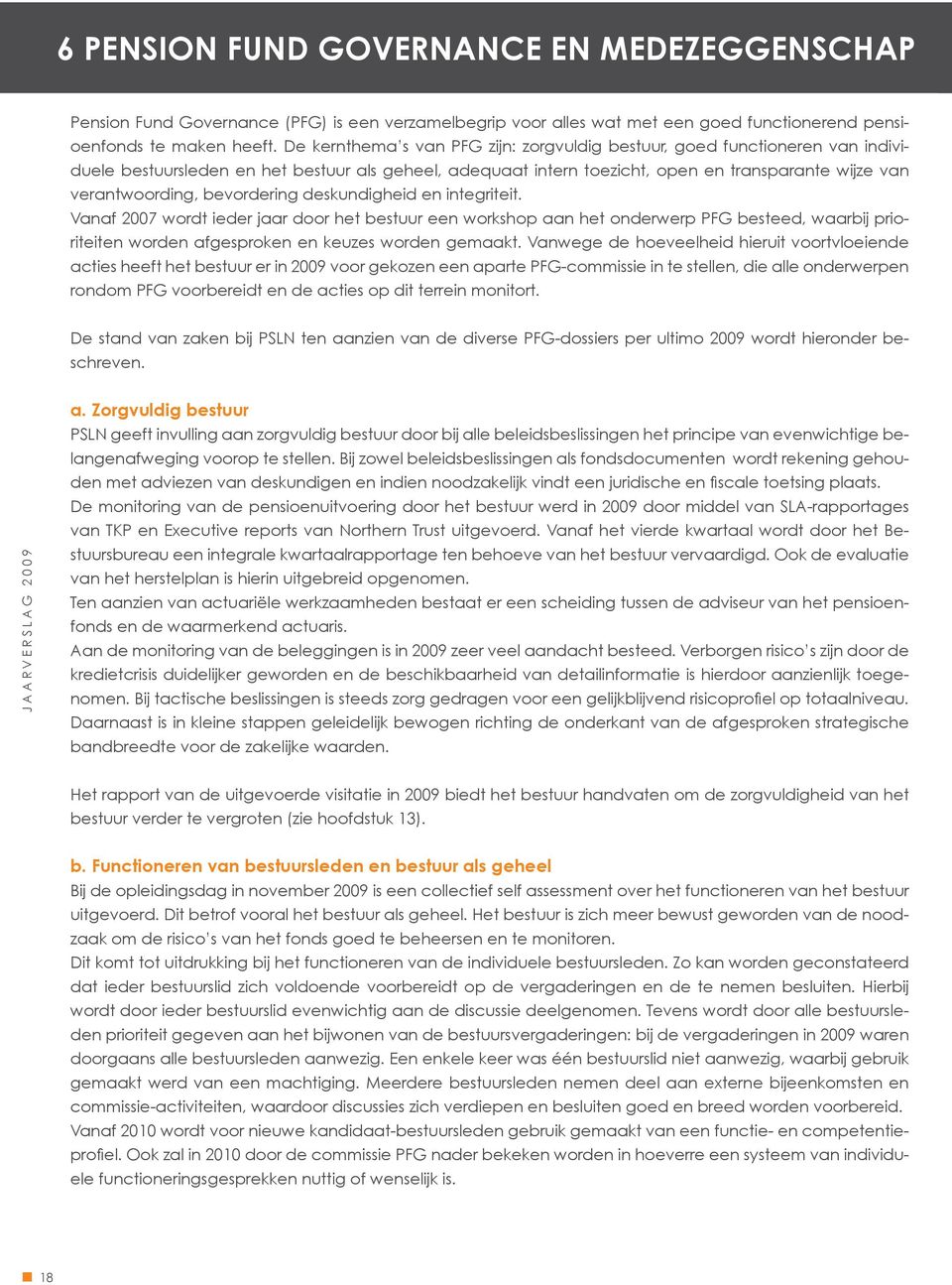 bevordering deskundigheid en integriteit. Vanaf 2007 wordt ieder jaar door het bestuur een workshop aan het onderwerp PFG besteed, waarbij prioriteiten worden afgesproken en keuzes worden gemaakt.