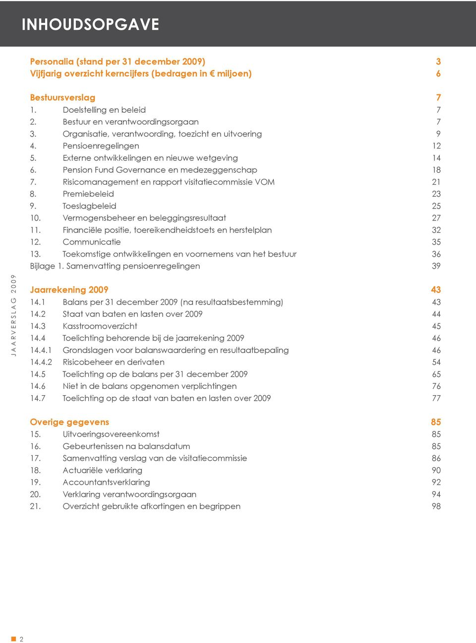 Risicomanagement en rapport visitatiecommissie VOM 21 8. Premiebeleid 23 9. Toeslagbeleid 25 10. Vermogensbeheer en beleggingsresultaat 27 11.