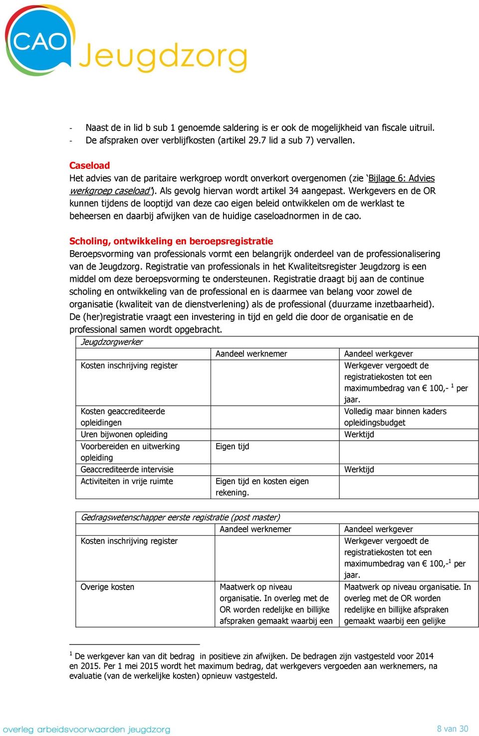 Werkgevers en de OR kunnen tijdens de looptijd van deze cao eigen beleid ontwikkelen om de werklast te beheersen en daarbij afwijken van de huidige caseloadnormen in de cao.