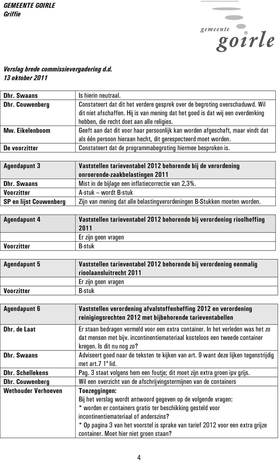 Geeft aan dat dit voor haar persoonlijk kan worden afgeschaft, maar vindt dat als één persoon hieraan hecht, dit gerespecteerd moet worden. Constateert dat de programmabegroting hiermee besproken is.