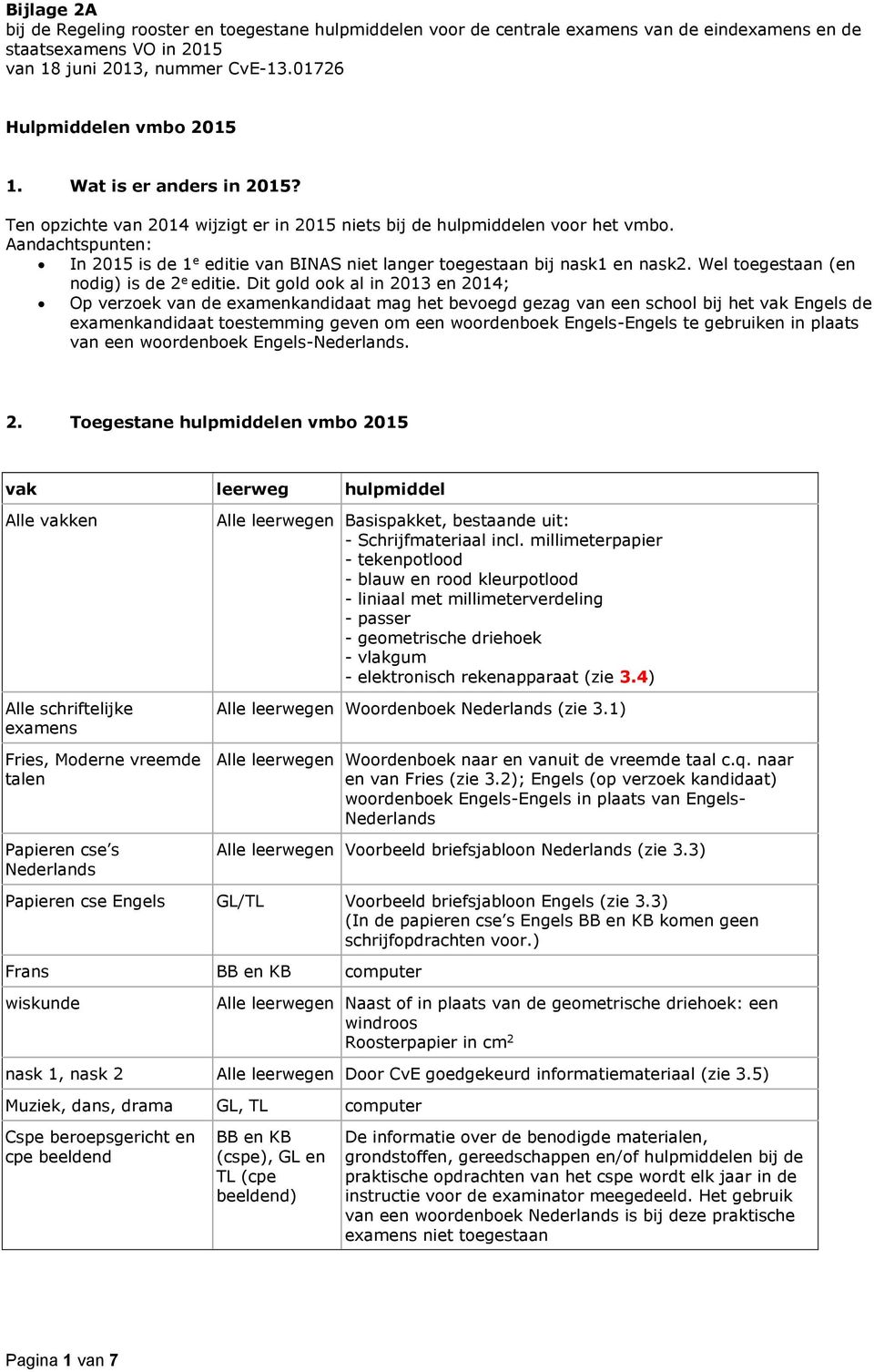 Aandachtspunten: In 2015 is de 1 e editie van BINAS niet langer toegestaan bij nask1 en nask2. Wel toegestaan (en nodig) is de 2 e editie.