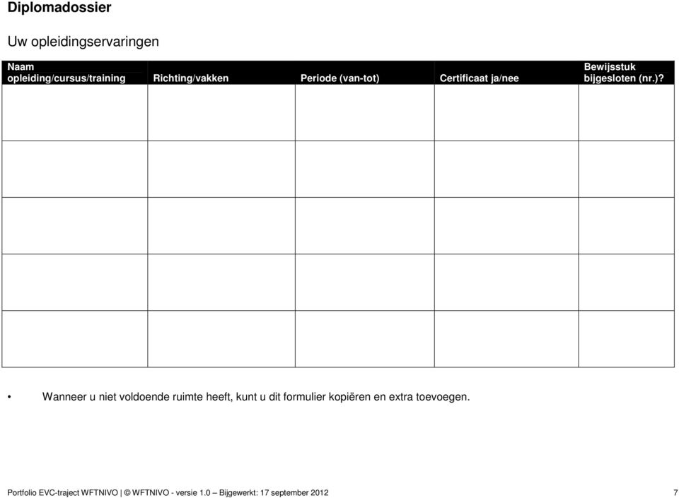 )? Wanneer u niet voldoende ruimte heeft, kunt u dit formulier kopiëren en extra