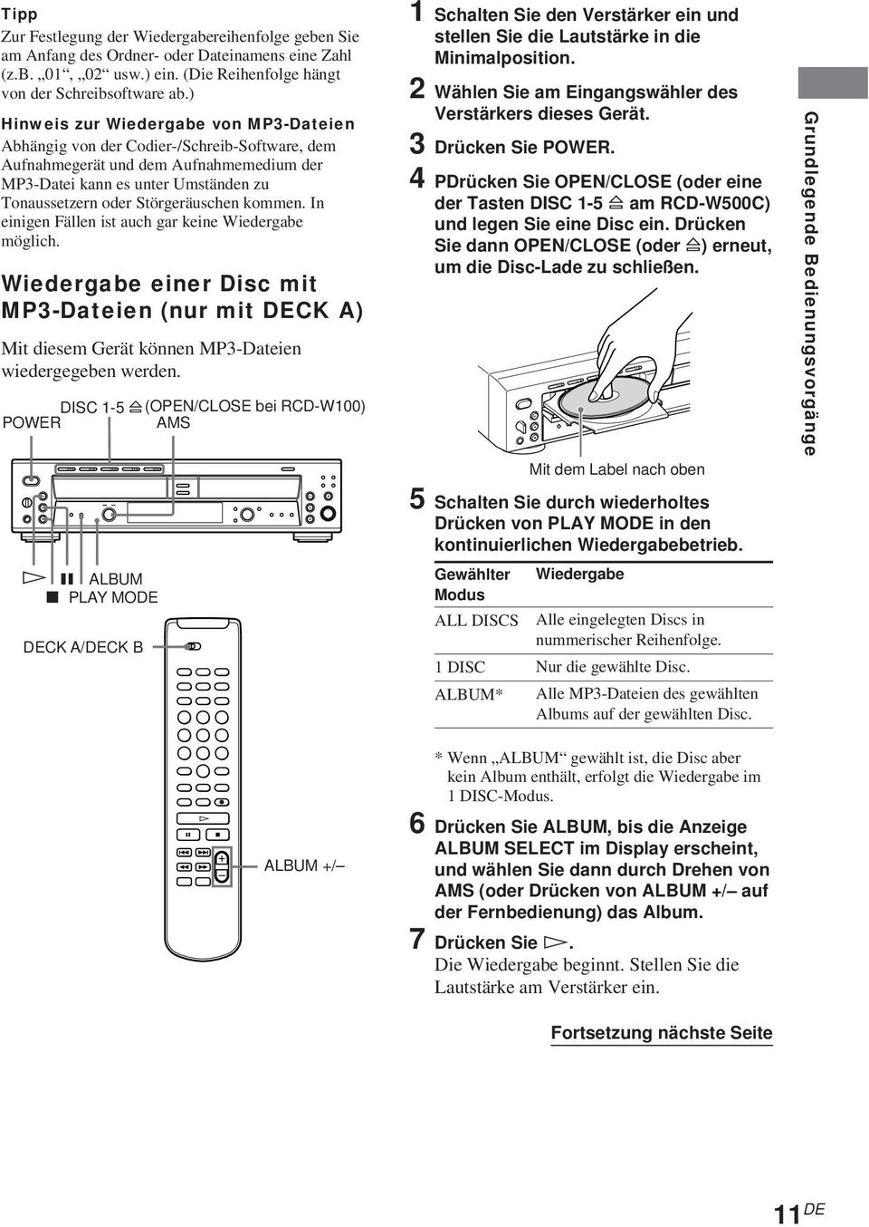 ) inweis zur Wiedergabe von MP3-Dateien Abhängig von der Codier-/Schreib-Software, dem Aufnahmegerät und dem Aufnahmemedium der MP3-Datei kann es unter Umständen zu Tonaussetzern oder Störgeräuschen