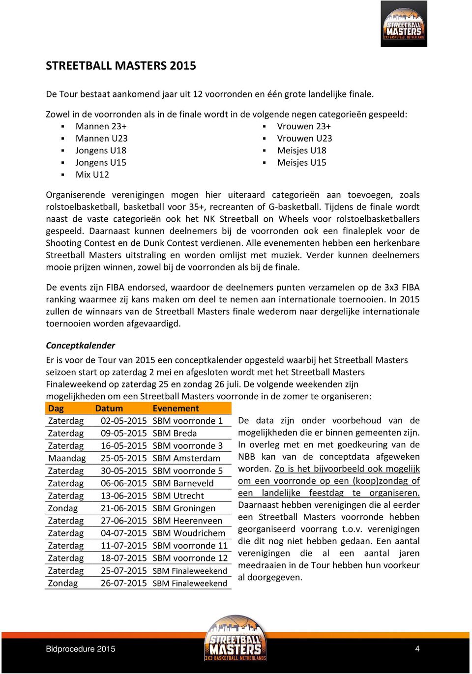 Organiserende verenigingen mogen hier uiteraard categorieën aan toevoegen, zoals rolstoelbasketball, basketball voor 35+, recreanten of G-basketball.