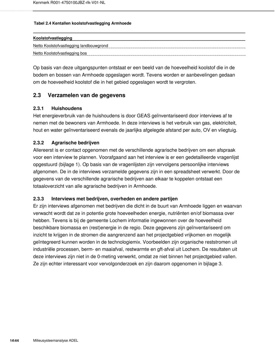 hoeveelheid koolstof die in de bodem en bossen van Armhoede opgeslagen wordt. Tevens worden er aanbevelingen gedaan om de hoeveelheid koolstof die in het gebied opgeslagen wordt te vergroten. 2.