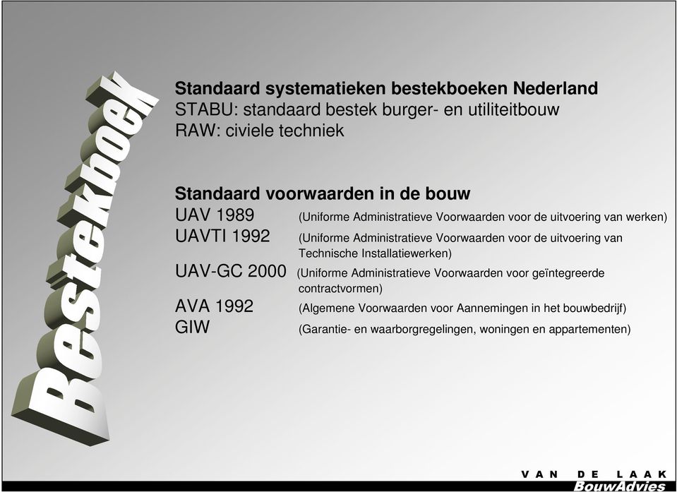UAV-GC 2000 (Uniforme Administratieve Voorwaarden voor geïntegreerde contractvormen) AVA 1992 GIW (Uniforme Administratieve Voorwaarden