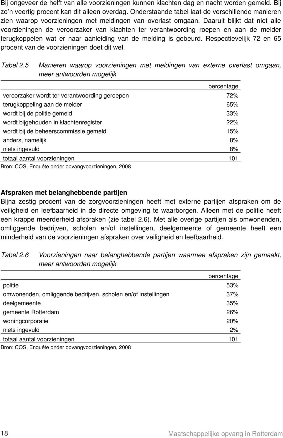 Daaruit blijkt dat niet alle voorzieningen de veroorzaker van klachten ter verantwoording roepen en aan de melder terugkoppelen wat er naar aanleiding van de melding is gebeurd.