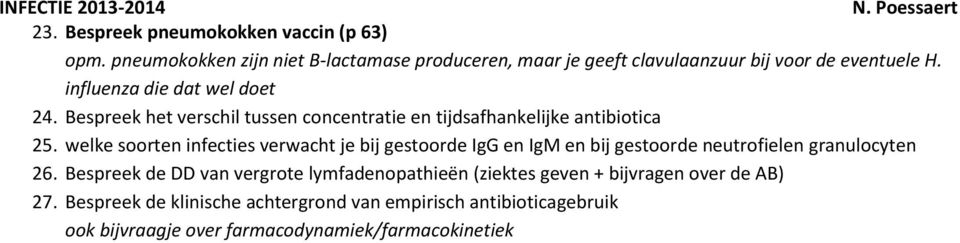 Bespreek het verschil tussen concentratie en tijdsafhankelijke antibiotica 25.