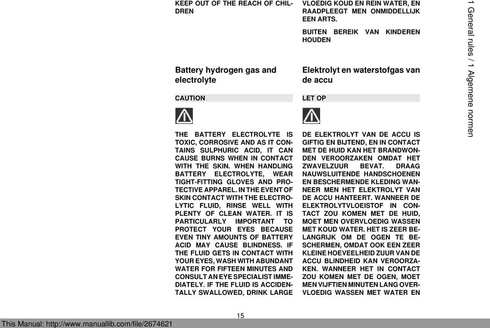 IT IS PARTICULARLY IMPORTANT TO PROTECT YOUR EYES BECAUSE EVEN TINY AMOUNTS OF BATTERY ACID MAY CAUSE BLINDNESS.