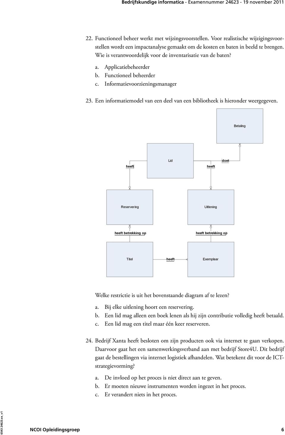 Een informatiemodel van een deel van een bibliotheek is hieronder weergegeven.