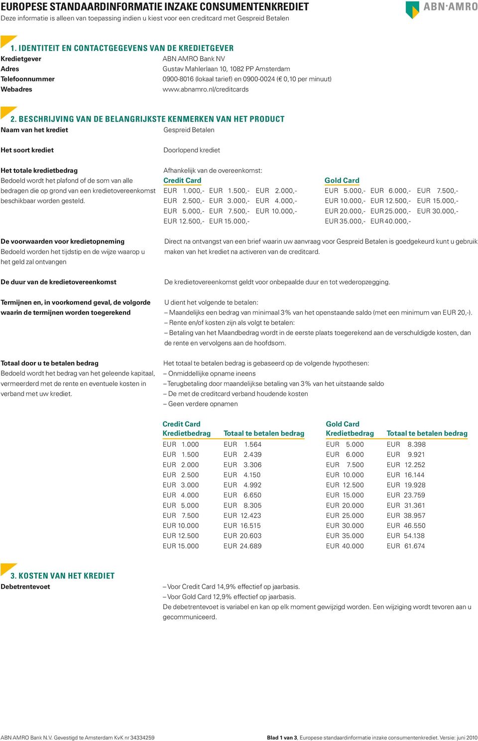 Webadres www.abnamro.nl/creditcards 2.