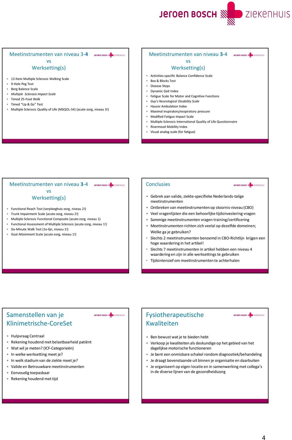 ) en van niveau 3-4 Box & Blocks Test Disease Steps Dynamic Gait Index Fatigue Scale for Motor and Cognitive Functions Guy s Neurological Disability Scale Hauser Ambulation Index Maximal