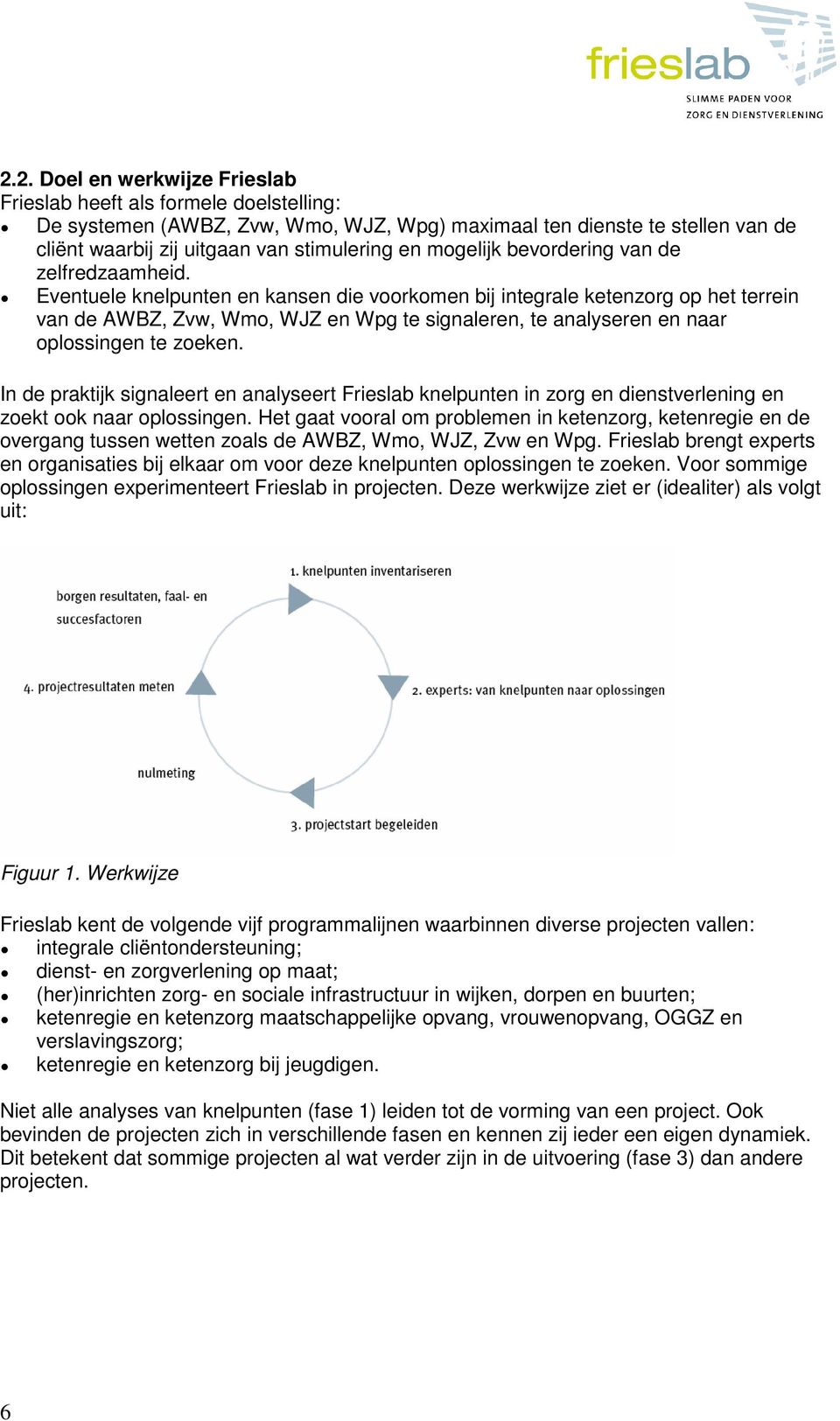 Eventuele knelpunten en kansen die voorkomen bij integrale ketenzorg op het terrein van de AWBZ, Zvw, Wmo, WJZ en Wpg te signaleren, te analyseren en naar oplossingen te zoeken.