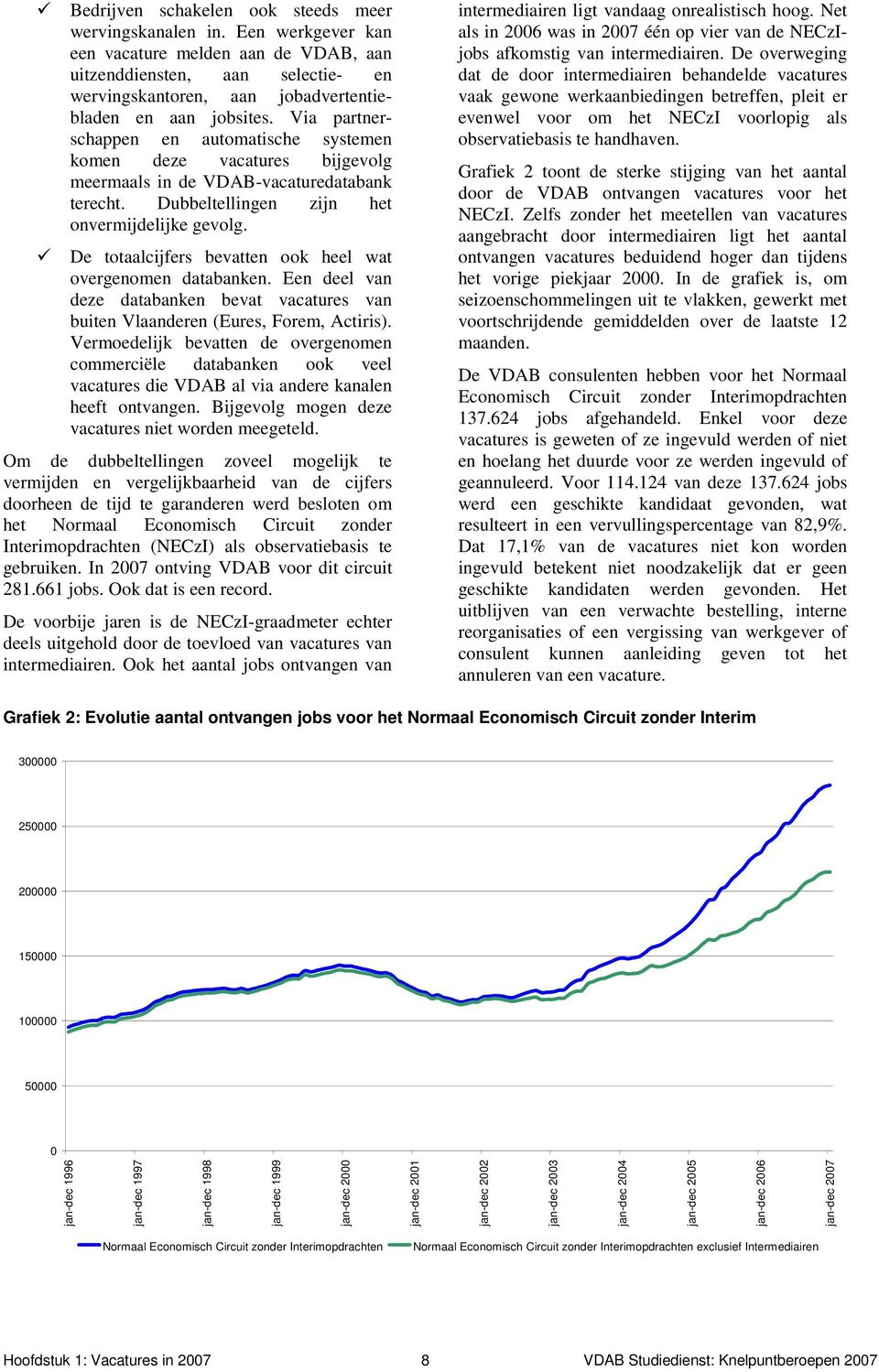 Via partnerschappen en automatische systemen komen deze vacatures bijgevolg meermaals in de VDAB-vacaturedatabank terecht. Dubbeltellingen zijn het onvermijdelijke gevolg.