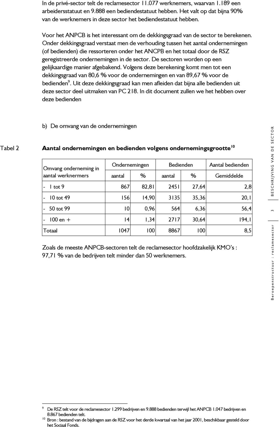 Onder dekkingsgraad verstaat men de verhouding tussen het aantal ondernemingen (of bedienden) die ressorteren onder het ANCPB en het totaal door de RSZ geregistreerde ondernemingen in de sector.