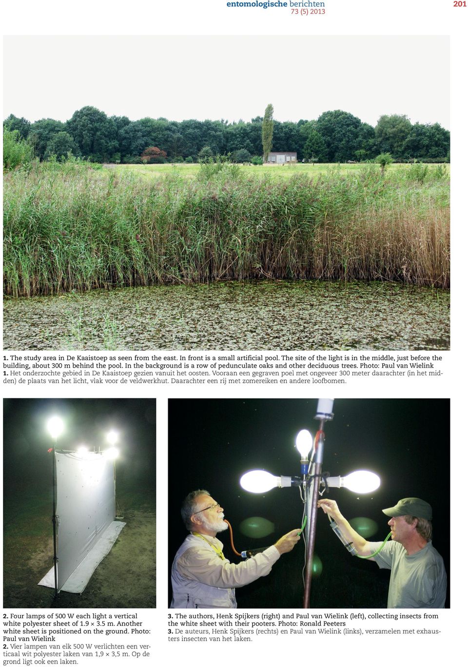 Het onderzochte gebied in De Kaaistoep gezien vanuit het oosten. Vooraan een gegraven poel met ongeveer 300 meter daarachter (in het midden) de plaats van het licht, vlak voor de veldwerkhut.