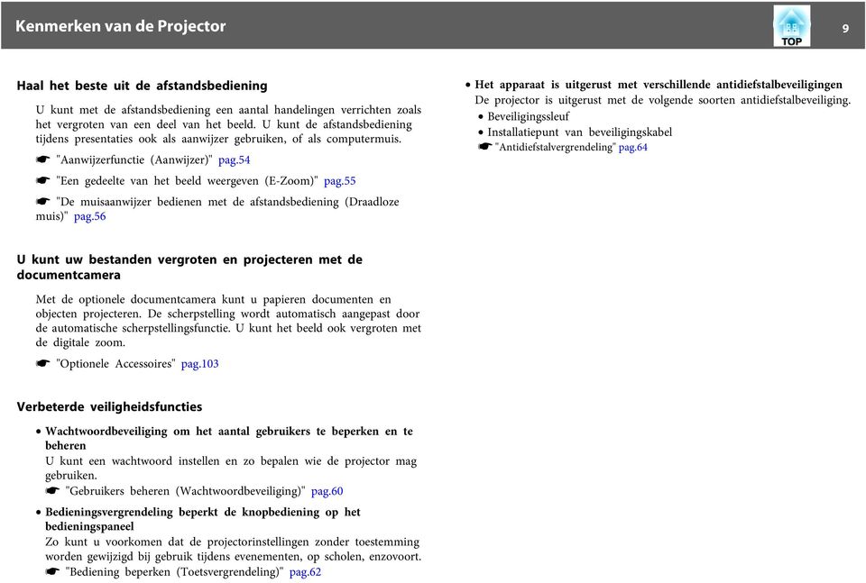 55 s "De muisnwijzer bedienen met de fstndsbediening (Drdloze muis)" pg.