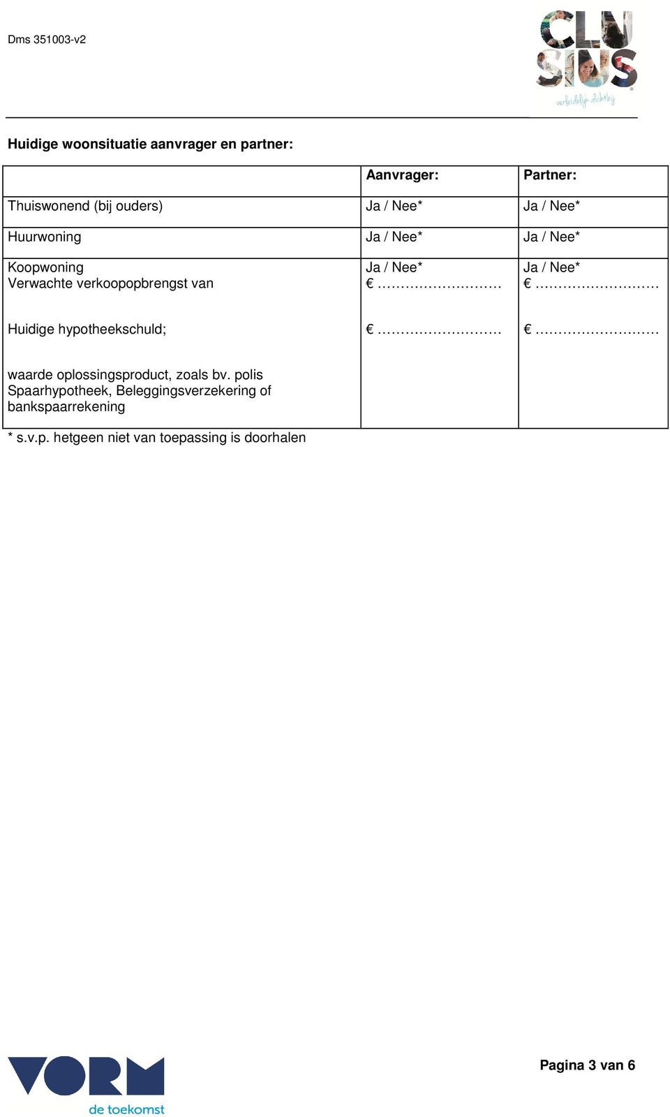 Nee* Huidige hypotheekschuld; waarde oplossingsproduct, zoals bv.