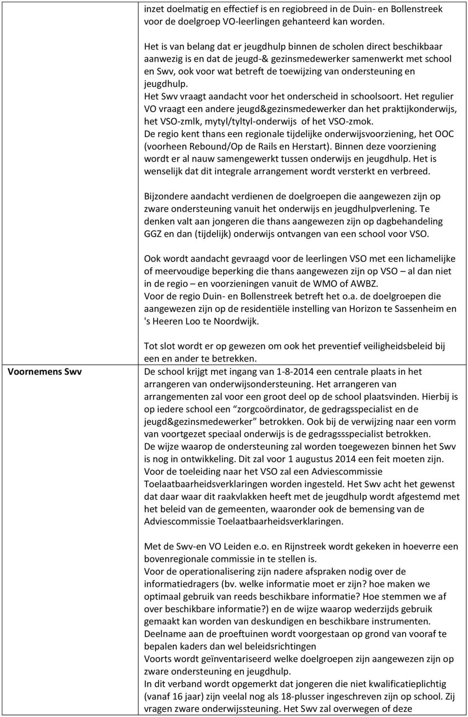 ondersteuning en jeugdhulp. Het Swv vraagt aandacht voor het onderscheid in schoolsoort.