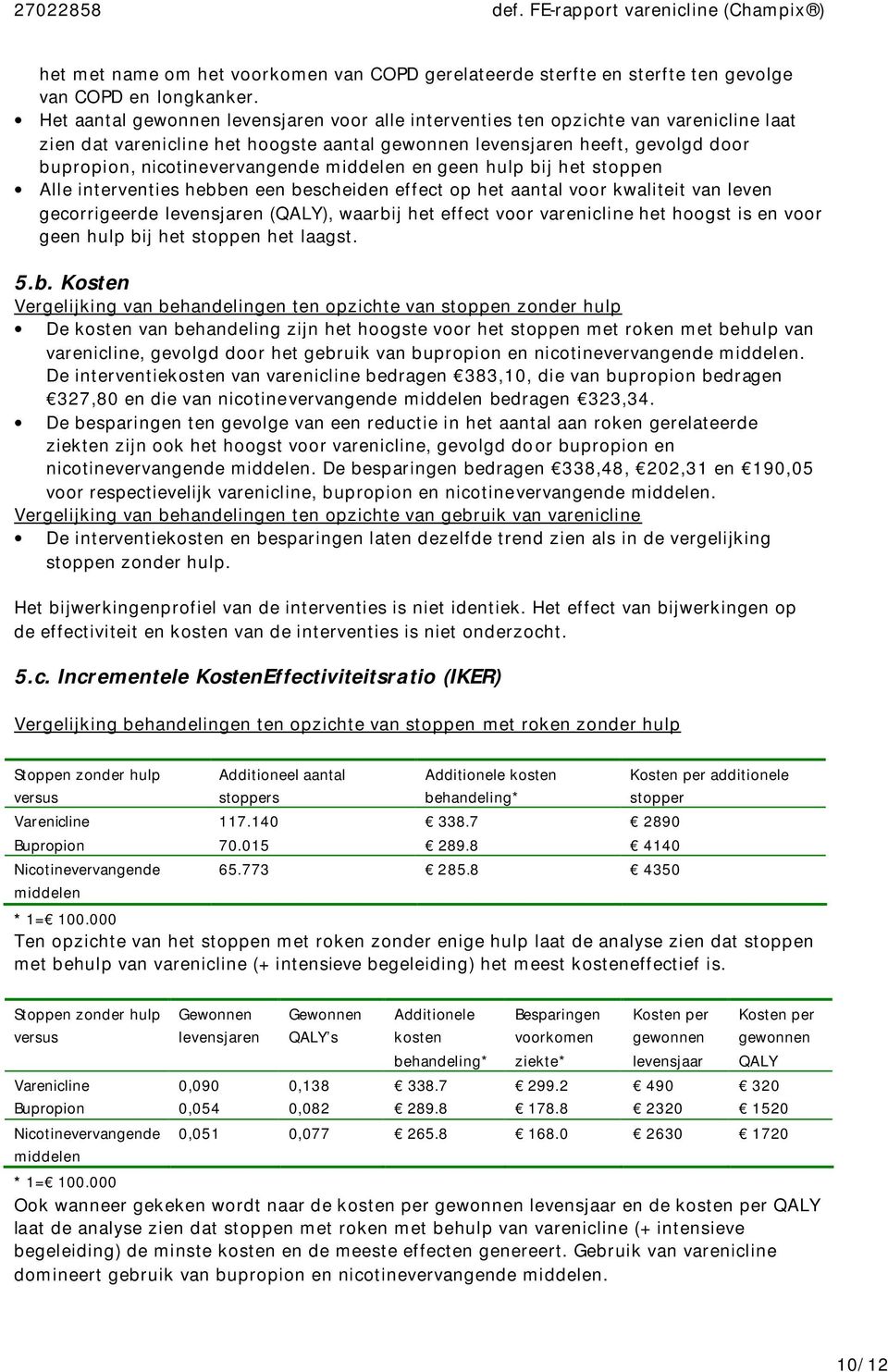 nicotinevervangende middelen en geen hulp bij het stoppen Alle interventies hebben een bescheiden effect op het aantal voor kwaliteit van leven gecorrigeerde levensjaren (QALY), waarbij het effect