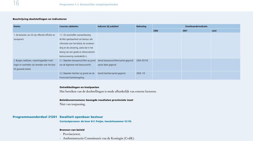 1. GS verschaffen overeenkomstig de Wet openbaarheid van bestuur alle informatie over het beleid, de voorbereiding en de uitvoering, zodra dat in het belang van een goede en democratische