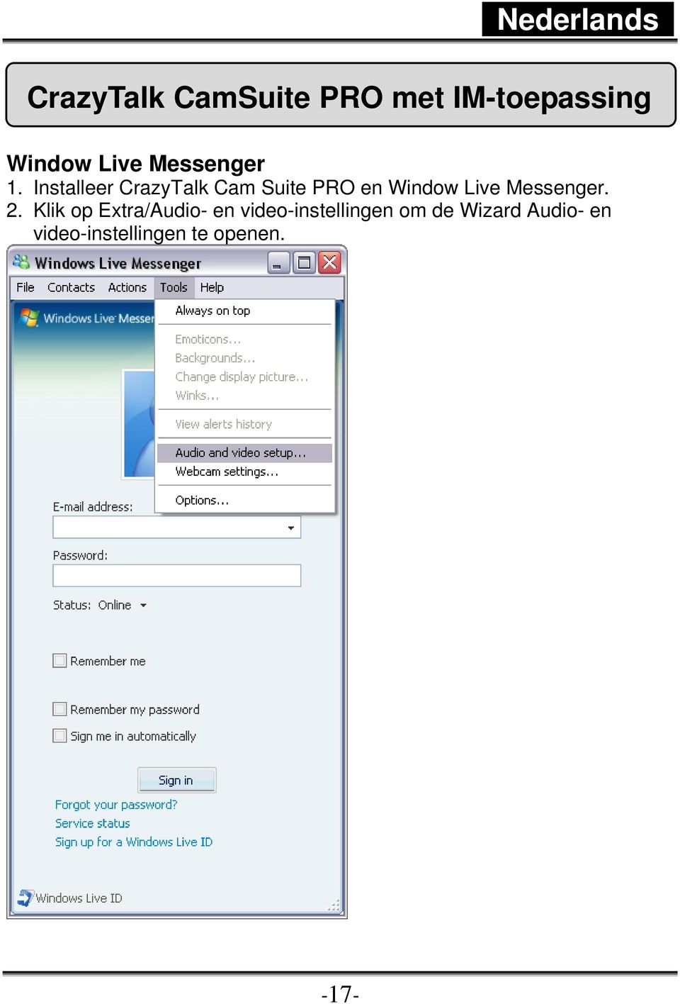 Installeer CrazyTalk Cam Suite PRO en Window Live