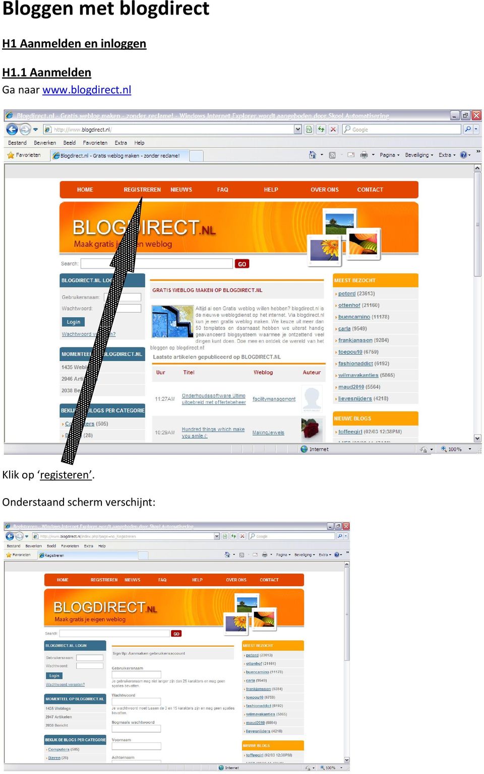 1 Aanmelden Ga naar www.blogdirect.