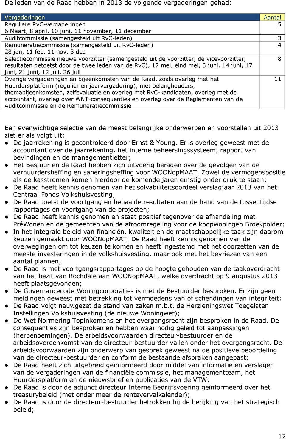 vicevoorzitter, 8 resultaten getoetst door de twee leden van de RvC), 17 mei, eind mei, 3 juni, 14 juni, 17 juni, 21 juni, 12 juli, 26 juli Overige vergaderingen en bijeenkomsten van de Raad, zoals