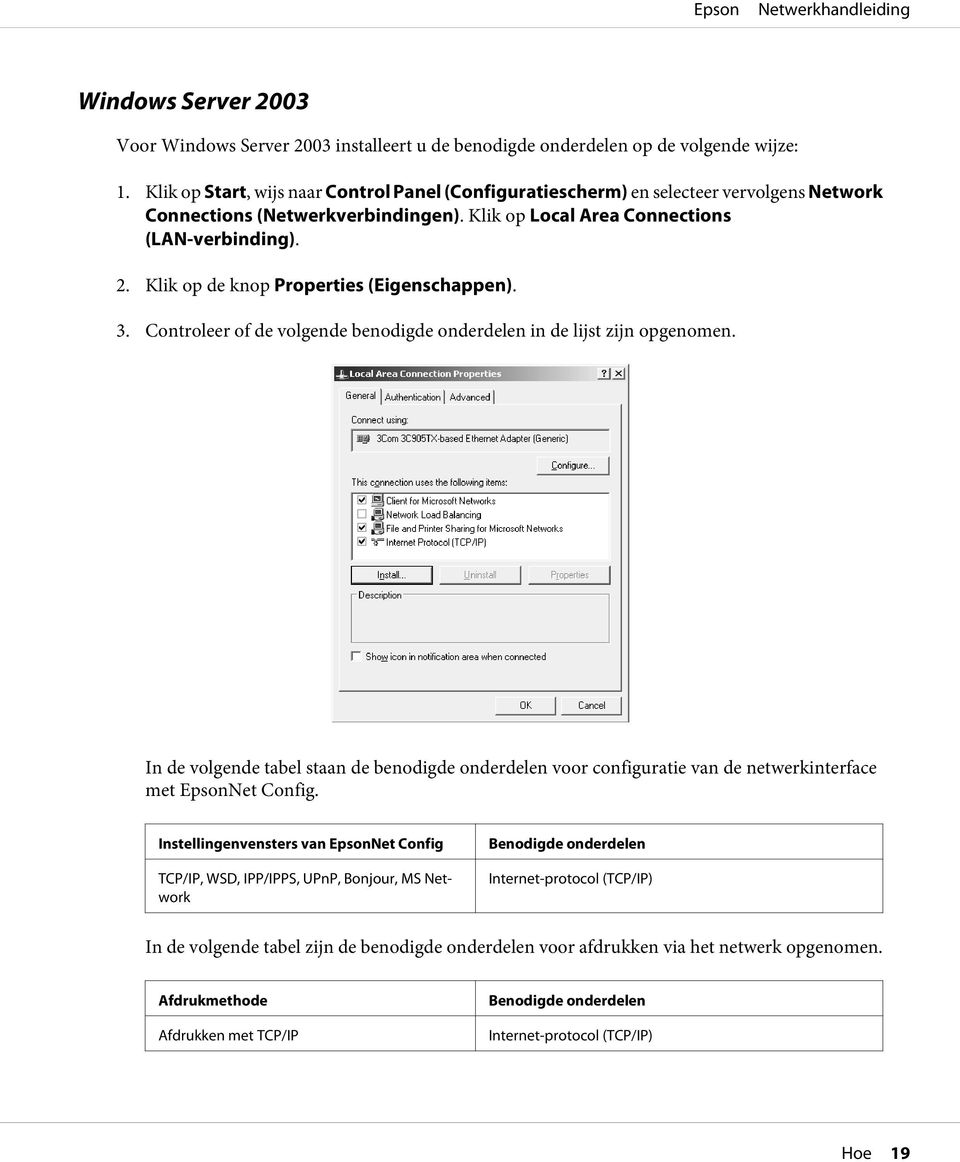 Klik op de knop Properties (Eigenschappen). 3. Controleer of de volgende benodigde onderdelen in de lijst zijn opgenomen.