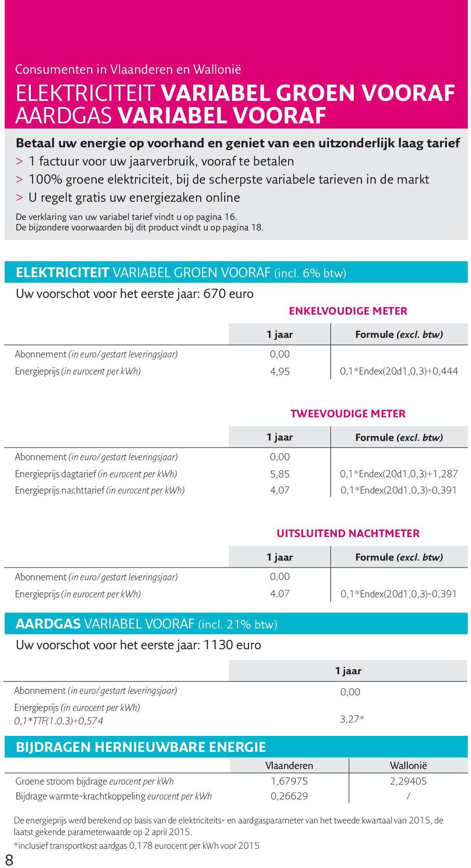 pagina 16. De bijzondere voorwaarden bij dit product vindt u op pagina 18. ELEKTRICITEIT VARIABEL GROEN VOORAF (incl.