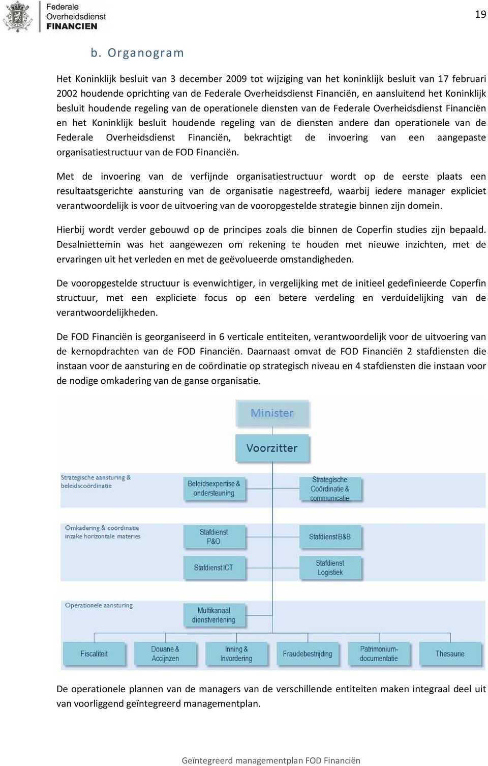 de Federale Overheidsdienst Financiën, bekrachtigt de invoering van een aangepaste organisatiestructuur van de FOD Financiën.