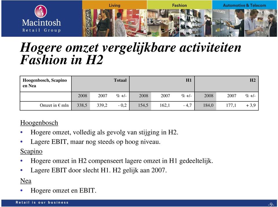 omzet, volledig als gevolg van stijging in H2. Lagere EBIT, maar nog steeds op hoog niveau.