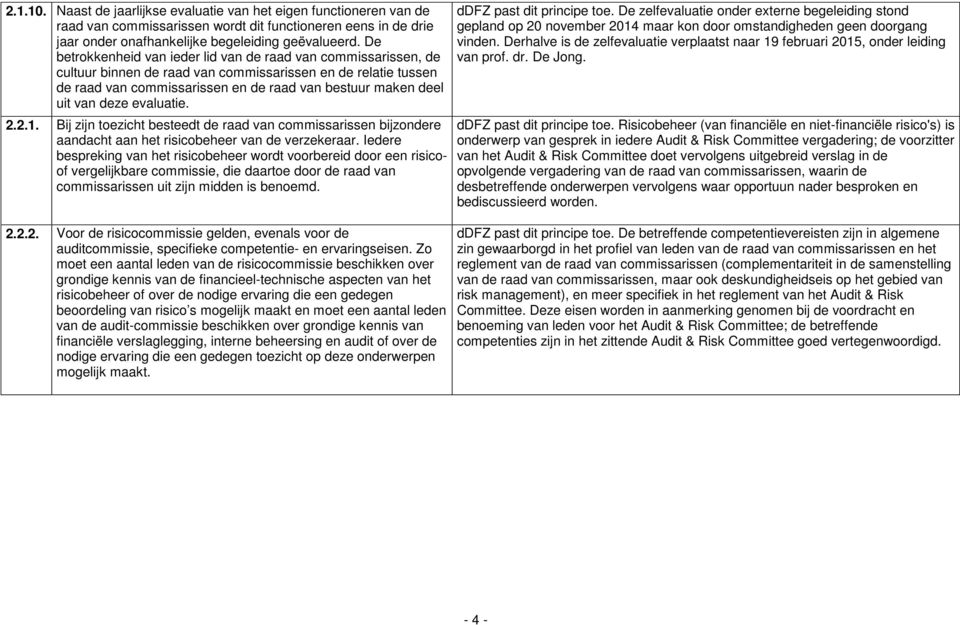 deze evaluatie. 2.2.1. Bij zijn toezicht besteedt de raad van commissarissen bijzondere aandacht aan het risicobeheer van de verzekeraar.