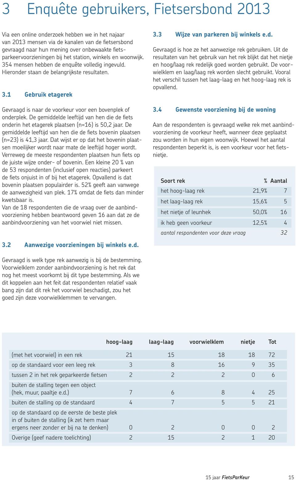 De gemiddelde leeftijd van hen die de fiets onderin het etagerek plaatsen (n=16) is 50,2 jaar. De gemiddelde leeftijd van hen die de fiets bovenin plaatsen (n=23) is 41,3 jaar.