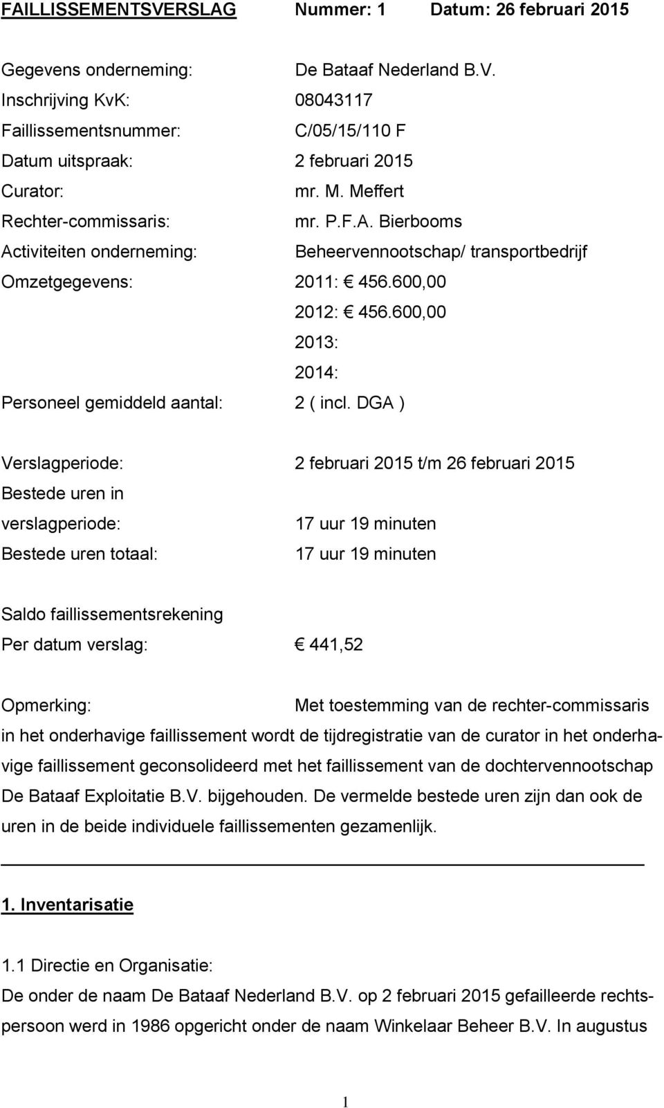 600,00 2013: 2014: Personeel gemiddeld aantal: 2 ( incl.