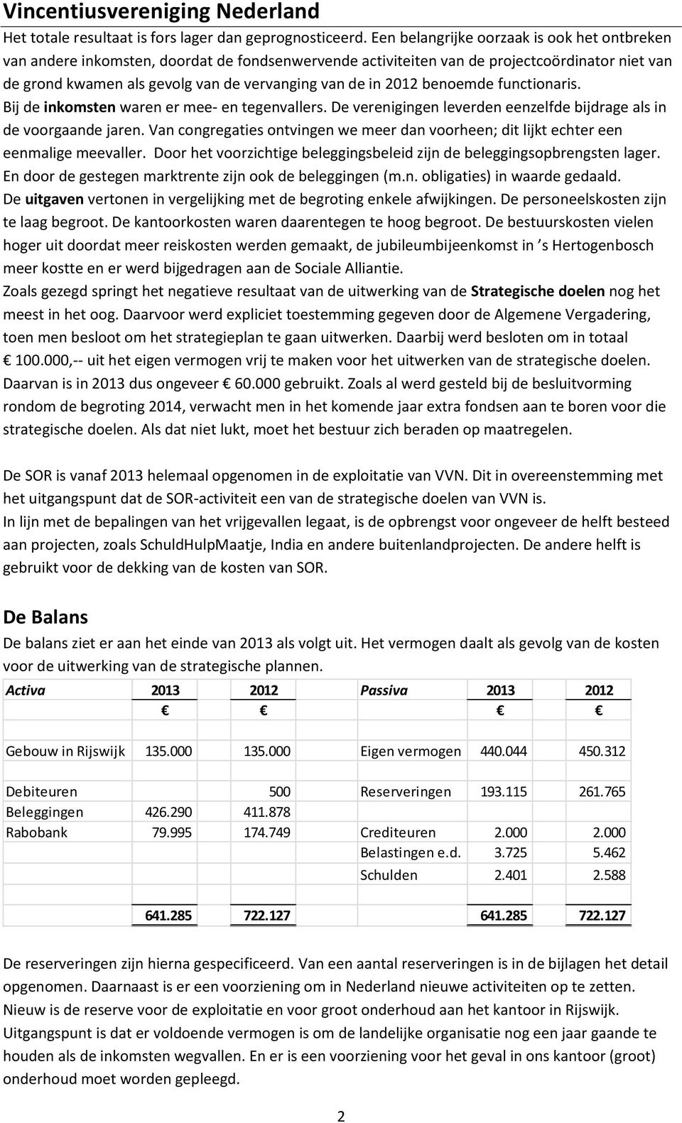 2012 benoemde functionaris. Bij de inkomsten waren er mee- en tegenvallers. De verenigingen leverden eenzelfde bijdrage als in de voorgaande jaren.