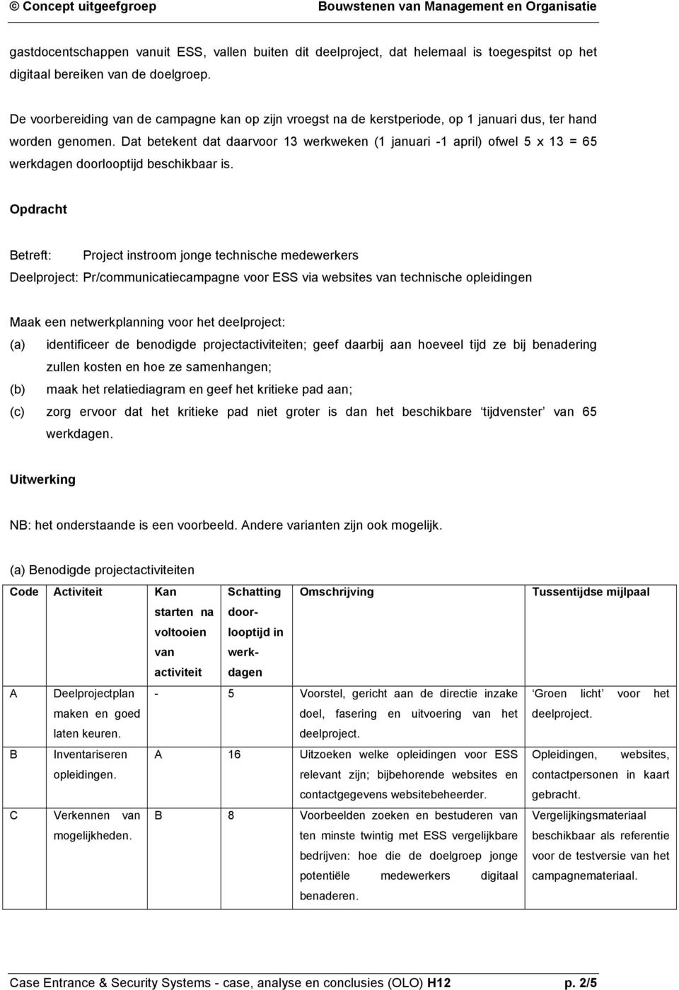 Dat betekent dat daarvoor 13 werkweken (1 januari -1 april) ofwel 5 x 13 = 65 werkdagen doorlooptijd beschikbaar is.