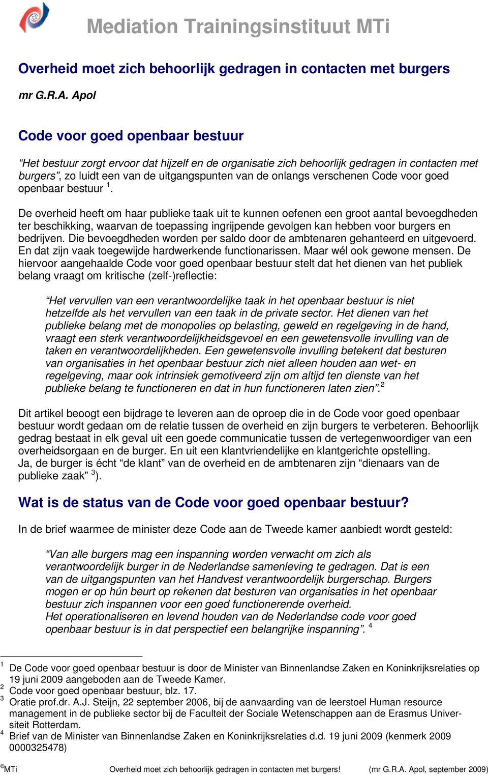 verschenen Code voor goed openbaar bestuur 1.