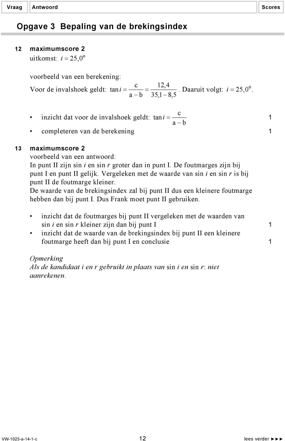 De foumarges zijn bij pun I en pun II gelijk. Vergeleken me de waarde van sin i en sin r is bij pun II de foumarge kleiner.