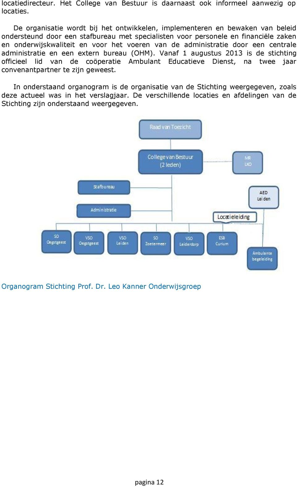 voeren van de administratie door een centrale administratie en een extern bureau (OHM).