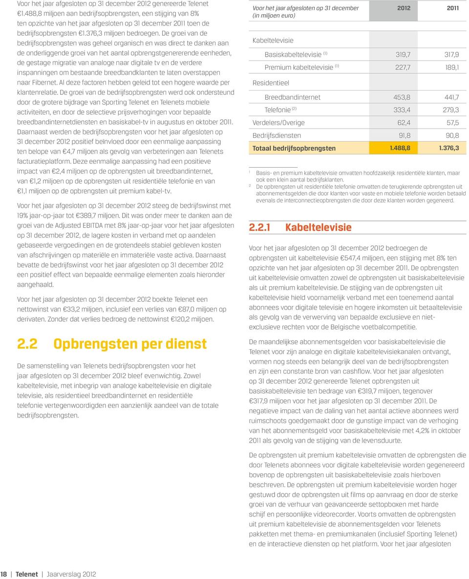 De groei van de bedrijfsopbrengsten was geheel organisch en was direct te danken aan de onderliggende groei van het aantal opbrengstgenererende eenheden, de gestage migratie van analoge naar digitale