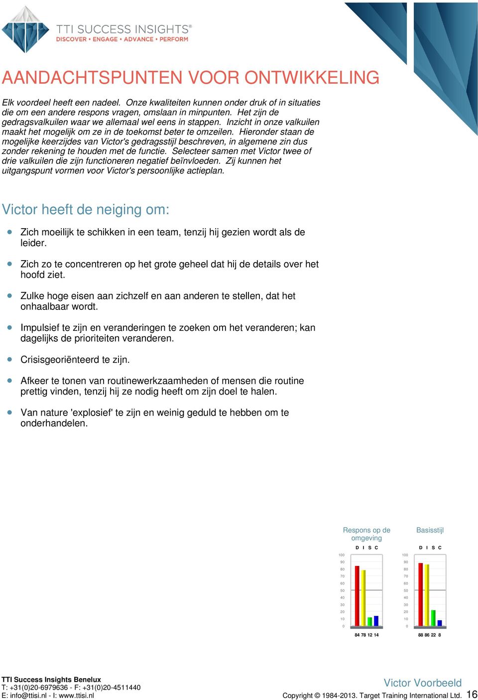 Hieronder staan de mogelijke keerzijdes van Victor's gedragsstijl beschreven, in algemene zin dus zonder rekening te houden met de functie.