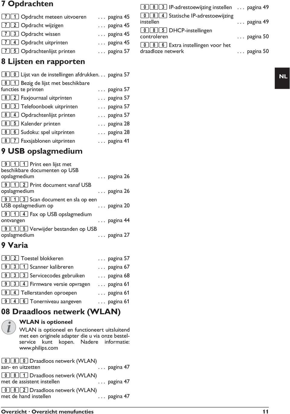 .. pagina 57 8 Lijsten en rapporten Lijst van de instellingen afdrukken 80 Lijst van de instellingen afdrukken.