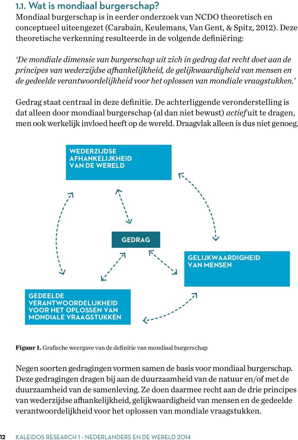 gelijkwaardigheid van mensen en de gedeelde verantwoordelijkheid voor het oplossen van mondiale vraagstukken. Gedrag staat centraal in deze definitie.