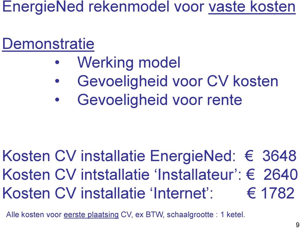 EnergieNed: 3648 Kosten CV intstallatie Installateur : 2640 Kosten CV