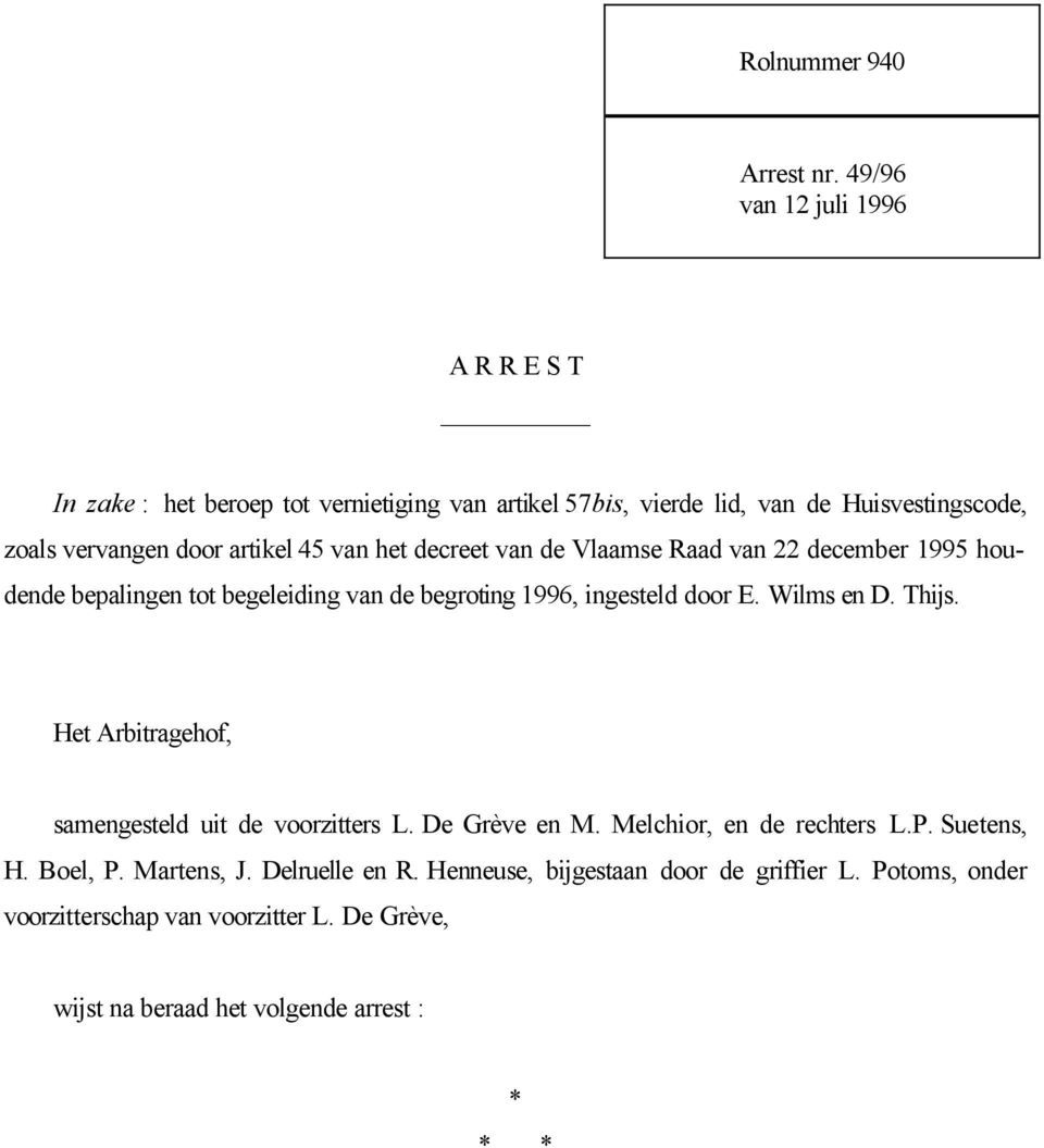 artikel 45 van het decreet van de Vlaamse Raad van 22 december 1995 houdende bepalingen tot begeleiding van de begroting 1996, ingesteld door E. Wilms en D.