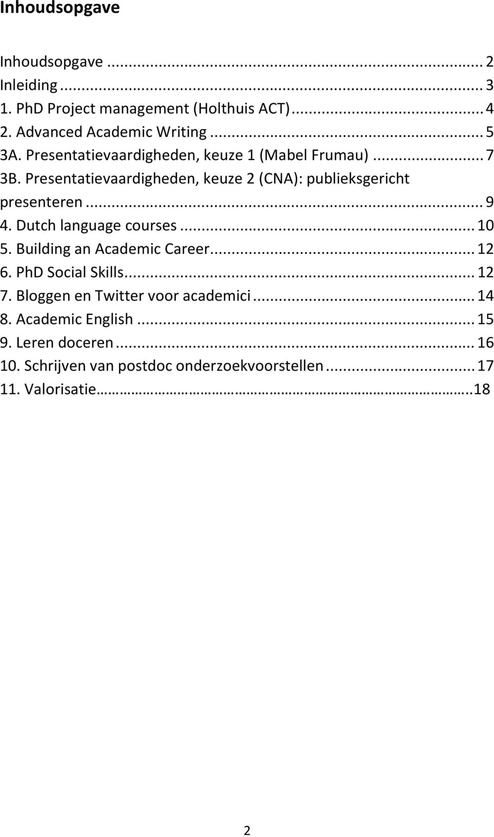 Dutch language courses... 10 5. Building an Academic Career... 12 6. PhD Social Skills... 12 7. Bloggen en Twitter voor academici.